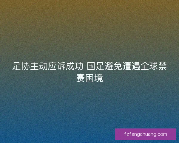 足协主动应诉成功 国足避免遭遇全球禁赛困境