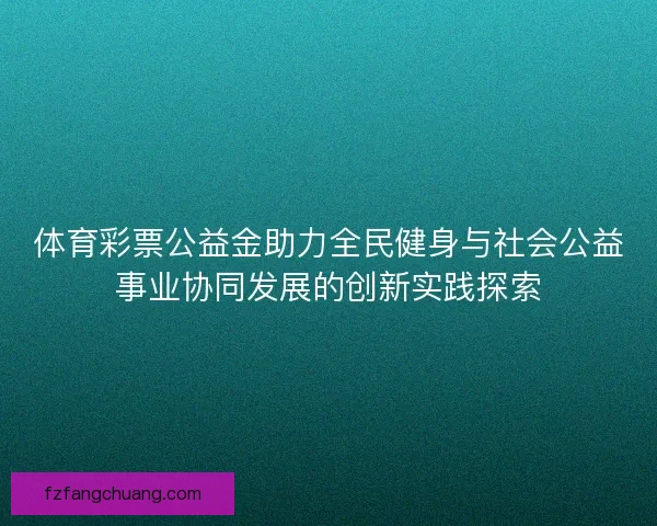 体育彩票公益金助力全民健身与社会公益事业协同发展的创新实践探索